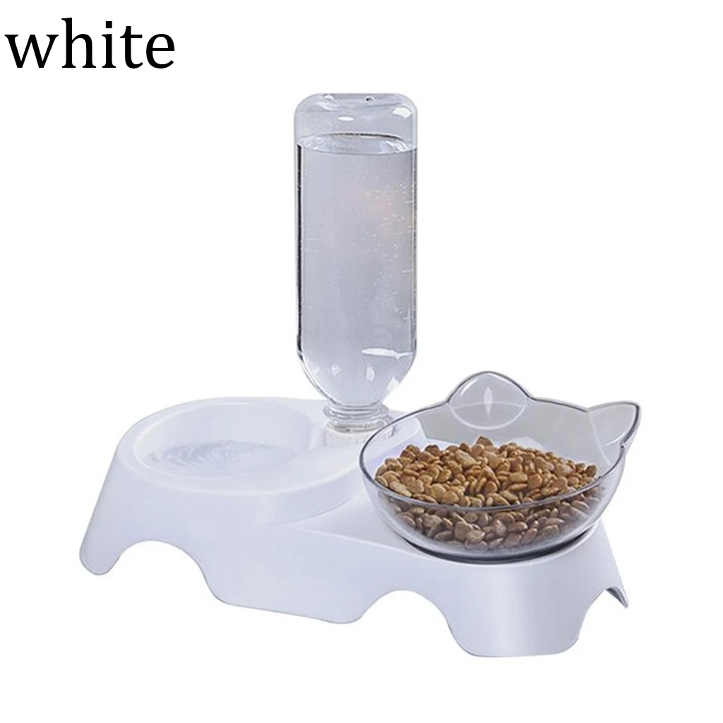 Белый Anti-Slip Cat Food Dish Pet Feeder Water Bowl Perfect For Cats And Small Dogs Supplies Pet Cats Oblique Double Bowl With Holder - Цвет: Белый