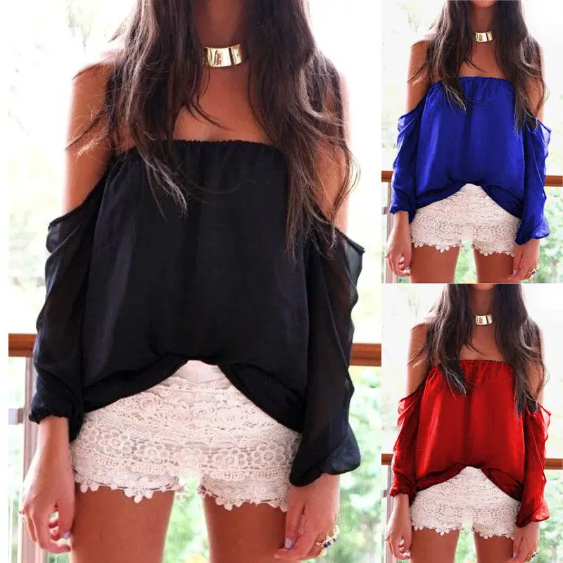 Женская модная рубашка с открытыми плечами и длинным рукавом повседневные топы