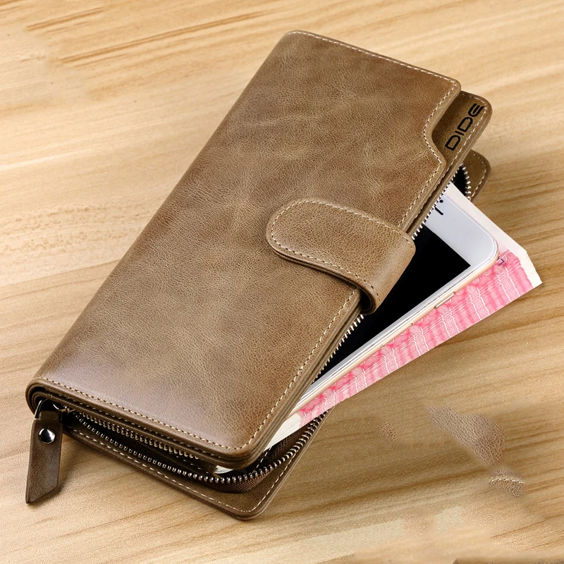 

New Arrival Zipper Wallet Men Multifunctional Cattlehide Purse Long Style Zipper Hasp Closure Huge Capacity Fashion Handbag