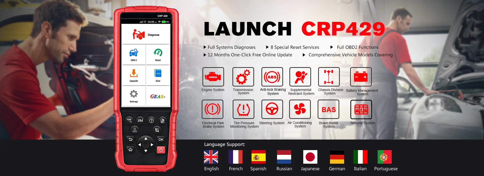 Launch CRP429 автомобильный диагностический инструмент Автомобильный сканер все системы тест Авто сканирование инструменты Автосканер Диагностика PK CRP429C MK808