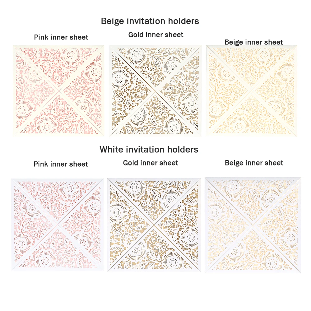 Набор пригласительных открыток с лазерной резкой 10 шт. внутренним слоем конверта