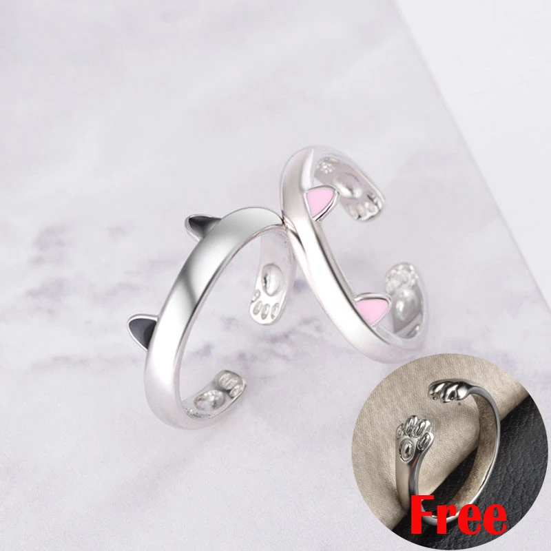 

Fashion Cat Ear Ring Get One FREE Ring Women Best Partner Ring Set 925 Sterling Silver Rings