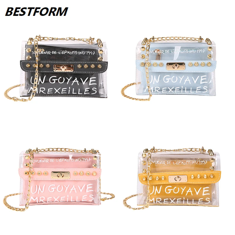 BESTFORM прозрачные гелевые сумки для женщин мини-заклепка дамские на плечо из