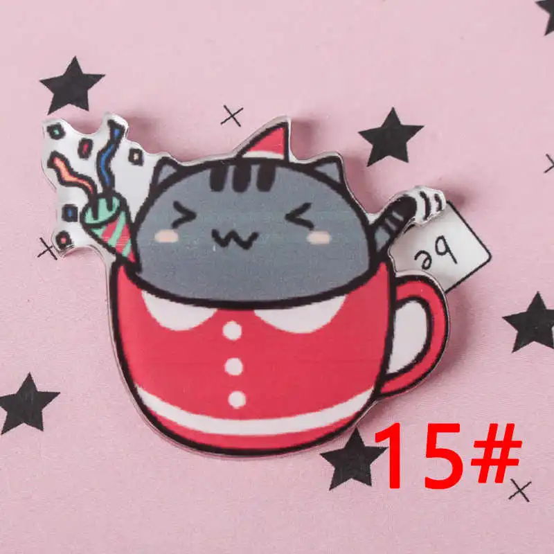 15 1 шт. ручная роспись чашка в виде кошки серии акриловые значки Kawaii значки на рюкзак Значки для Одежды Булавка брошь Z67 - Цвет: 15