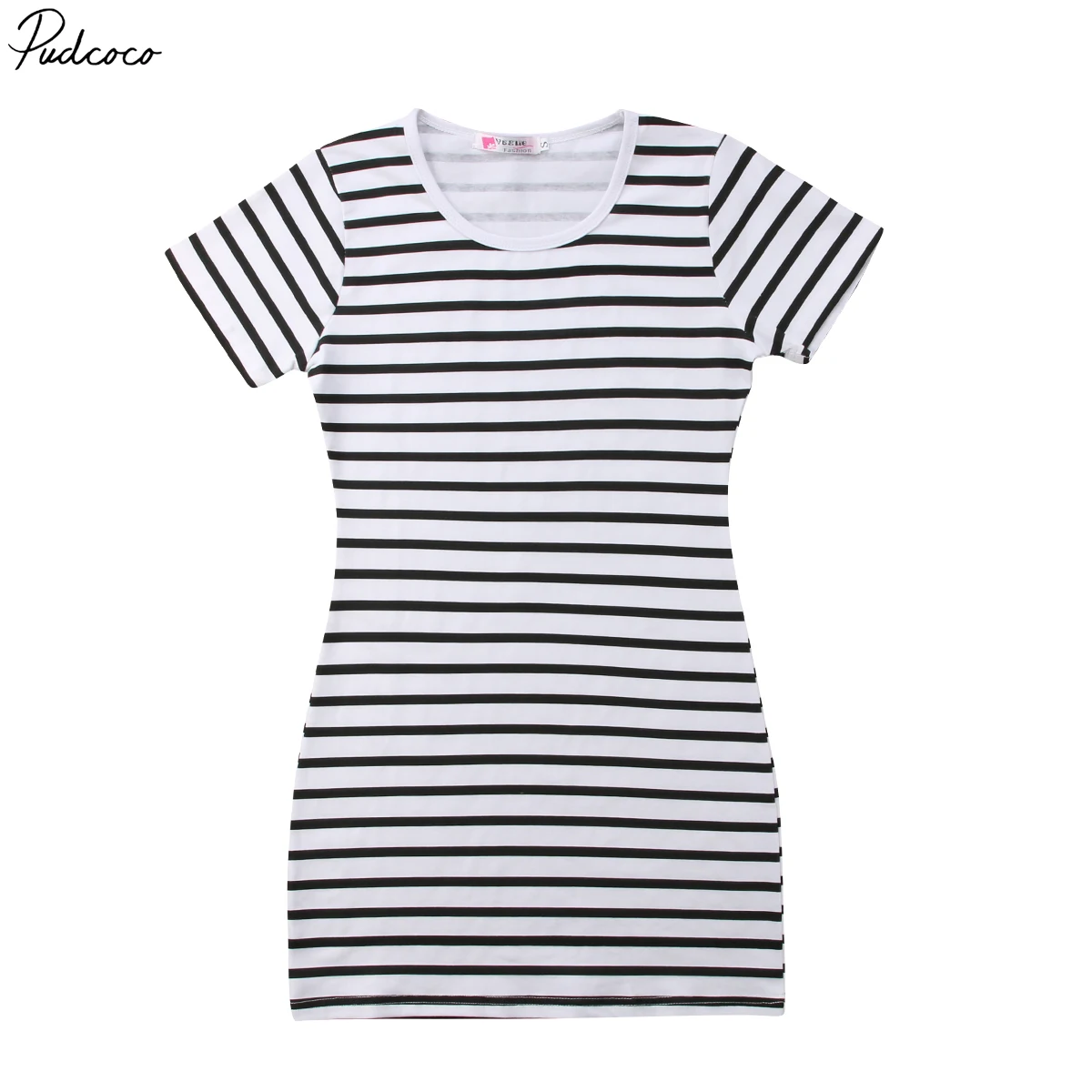 

Pudcoco Family Matching Outfit Mother Daughter Summer Cotton O-neck Short Sleeve Striped Dress Helen115