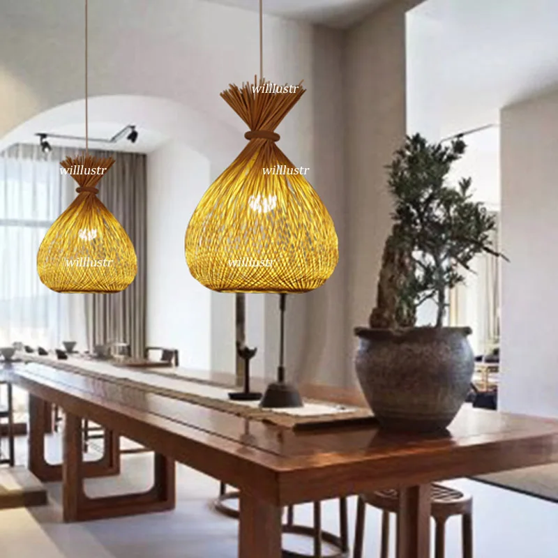 Бамбуковая Подвесная лампа ручной работы для конфет ресторана отеля чайного