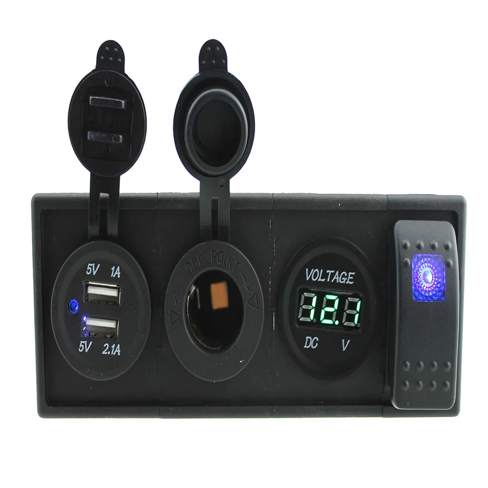 green led voltage 3,1 порт USB разъемами питания AC/DC 12 V-24 V светодиодный вольтметр три цвета можно выбрать синий светодиод кулисный переключатель с держателем корпус - Название цвета: green led voltage