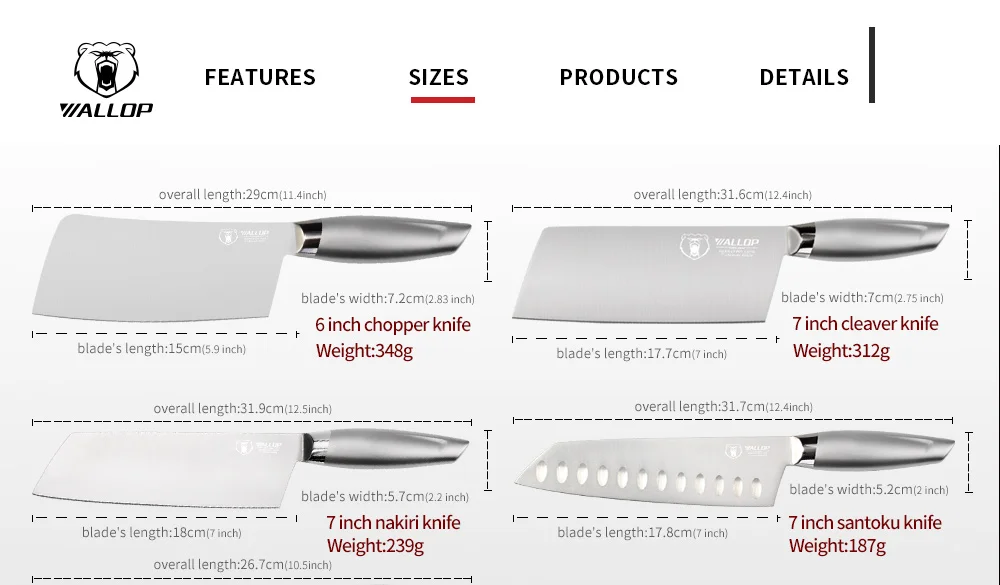 WALLOP Santoku нож-HC из нержавеющей стали немецкий кухонный нож с эргономичной ручкой-7''