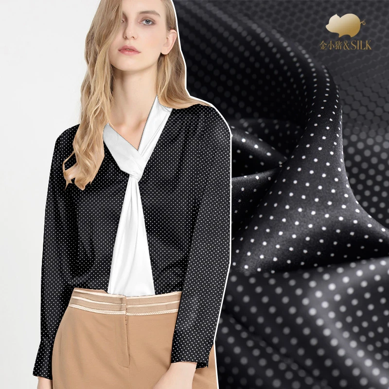 Шелковая креп-атласная ткань в горошек с цифровой печатью мягкая дышащая 16 мм для