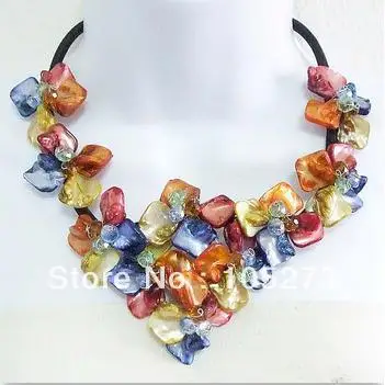 

Charming Crystal Flower Jewelry 4-20mm Multicolor Crystal Beads Natural Sea Shell Flower Necklace 18'' Top Quality Free Shipping