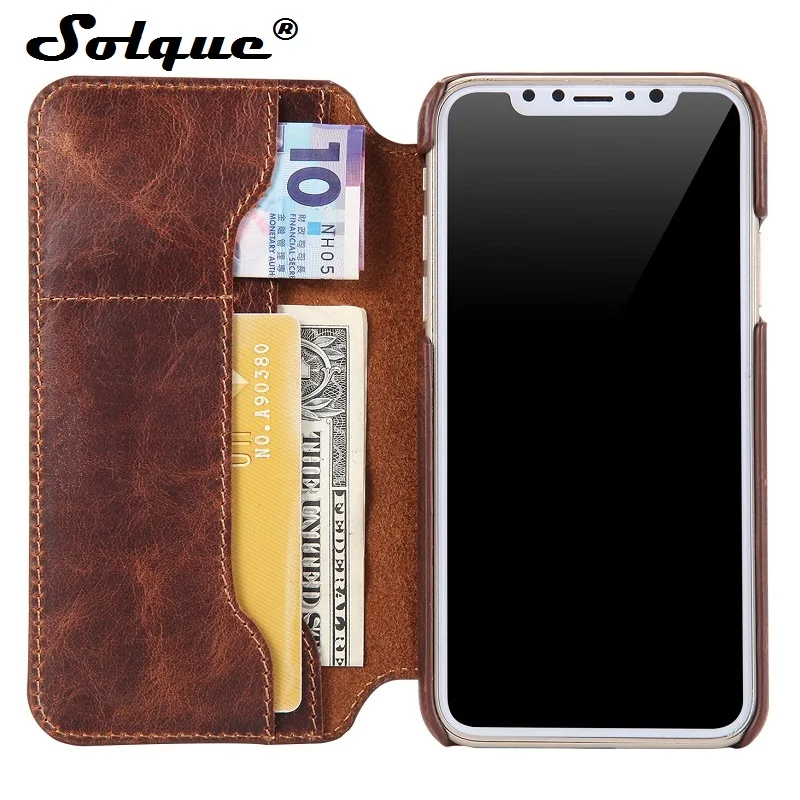 Чехол книжка Solque из натуральной кожи для iPhone X XS Max XR|case for iphone|wallet casecase |
