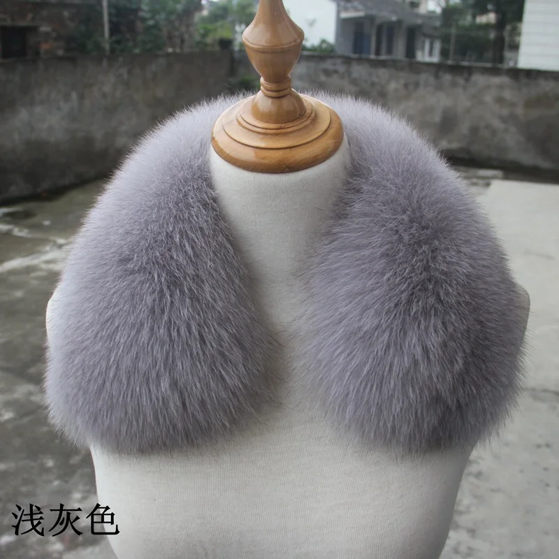 light gray Новая мода натуральный Лисий меховой воротник для зимнего пальто для женщин и мужчин Настоящий Лисий Мех Шарфы для курток натуральный мех аксессуары - Цвет: light gray