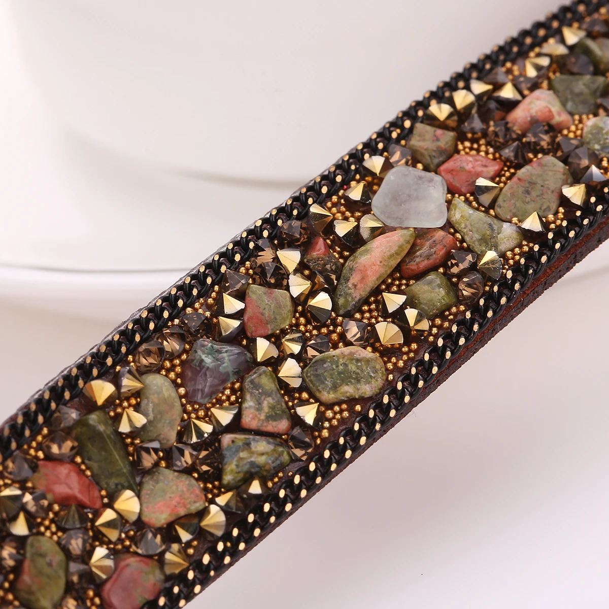 Pulseras mujer moda Модный женский кожаный браслет с камнями Браслеты Женские ювелирные аксессуары дешевая цена