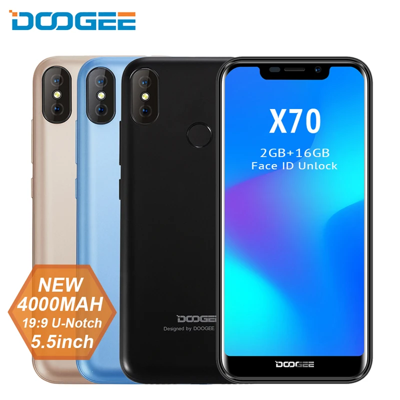 DOOGEE X70 3g смартфон 5 дюймов с зазубриной Android 8 1 распознавание лица отпечаток пальца