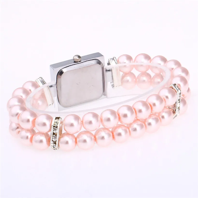 Montre femme Fashion Women Casual Pearl String Watch Strap Quartz Wrist Square Watch luxury ladies wristwatches hours