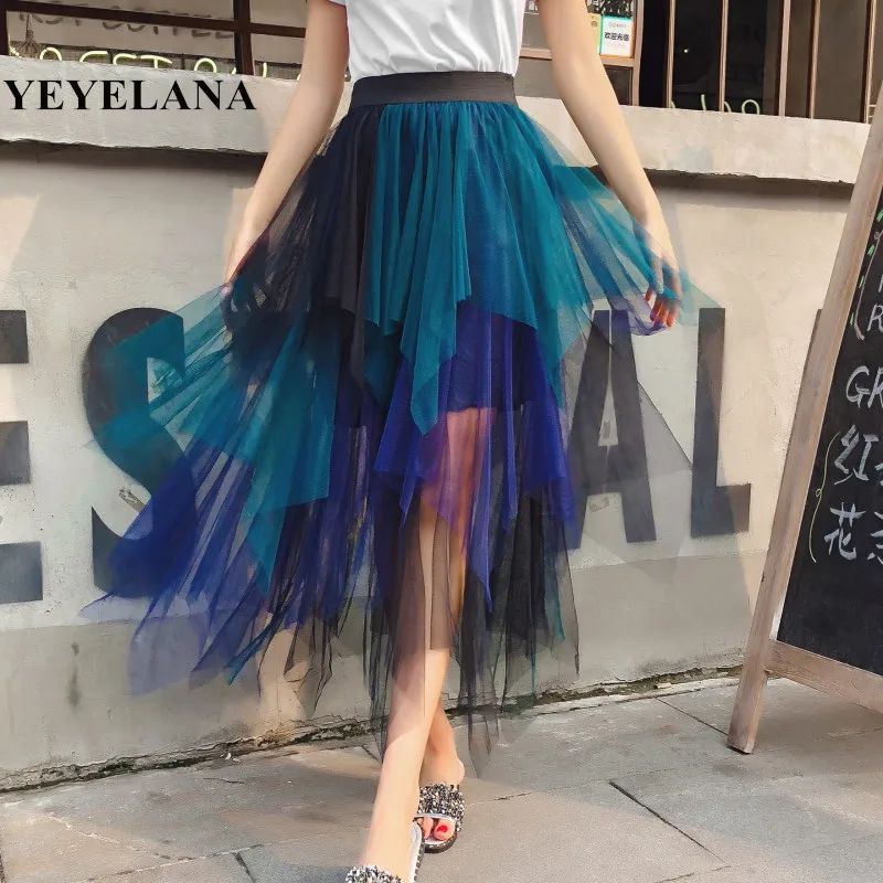 Для женщин Тюлевая юбка Волшебный цвет эластичные Высокая талия танцевальные