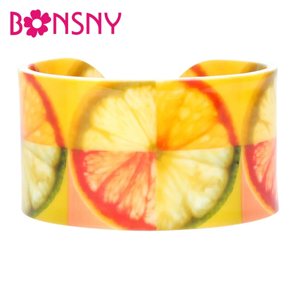 

Bonsny Acrylic Fashion Orange Fruit Bangles Bracelets Trendy Indian Craft Jewelry For Women Girl Summer Original Statement Gift