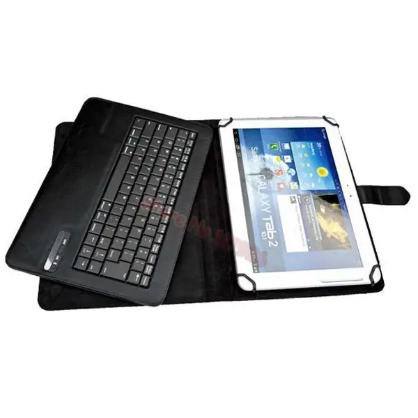 Съемная Беспроводная Bluetooth клавиатура с пластиковыми клавишами и кожаный чехол