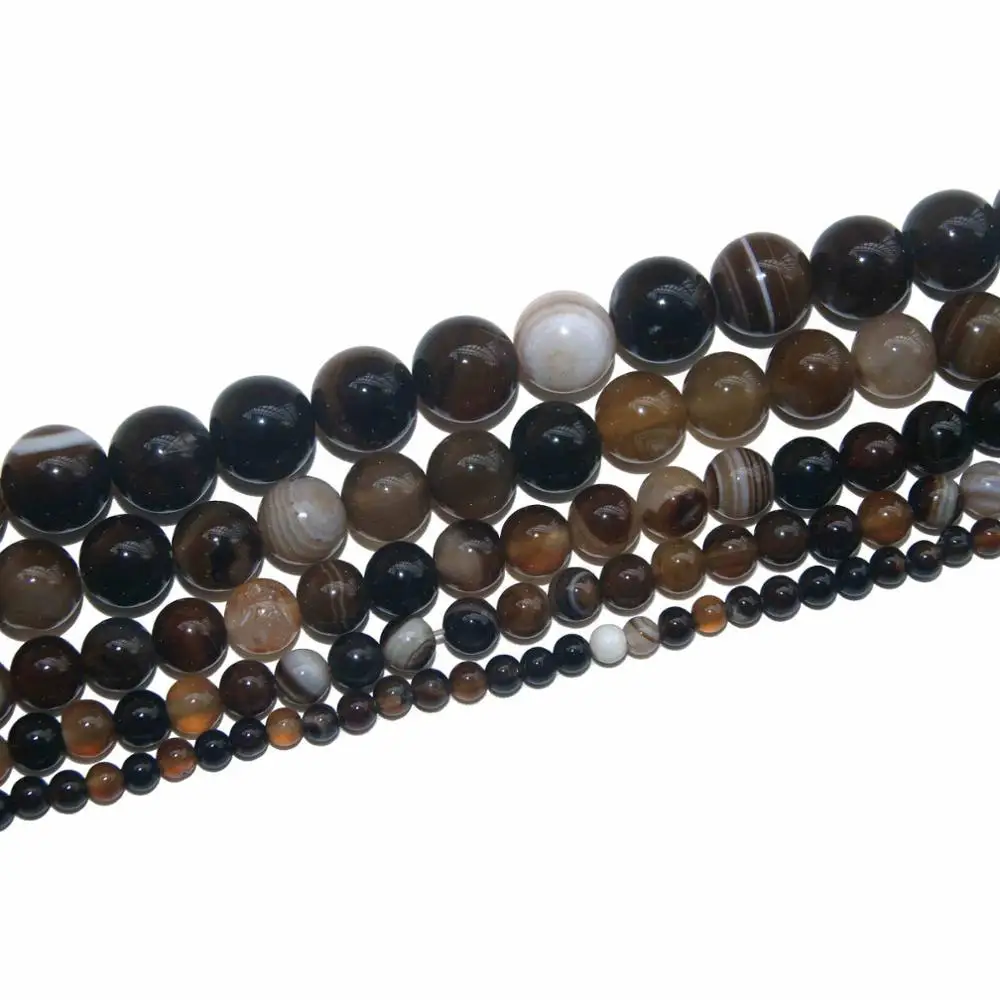 Coffee Striped agate Агаты бирюзой Натуральный Камень Бисер Амазонит Круглые бусины для самостоятельного изготовления ювелирных изделий Цепочки и ожерелья браслета 4/6/8/10/12 мм - Цвет: Coffee Striped agate