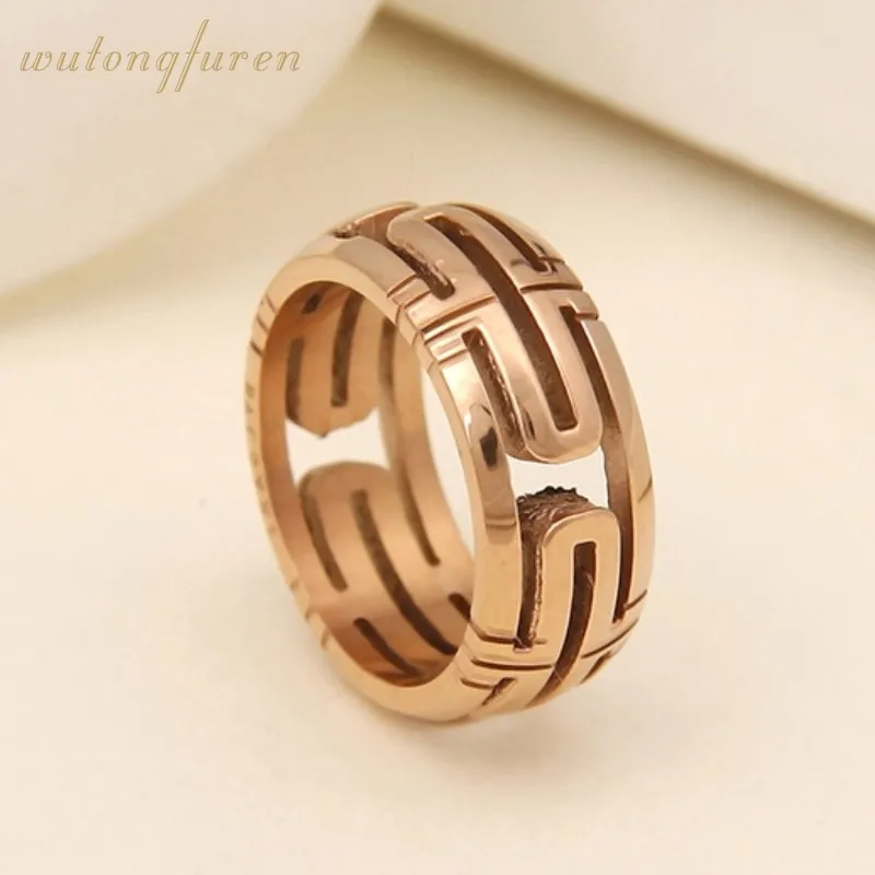 cool European and American fashion hollow back word ring titanium steel rose gold men women couple jewelry | Украшения и