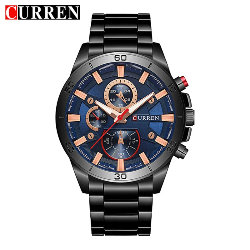 Black Blue Black Relogio Masculino CURREN Мужские часы из нержавеющей стали аналоговые кварцевые наручные часы Роскошные Мужские часы reloj hombre - Цвет: Black Blue Black