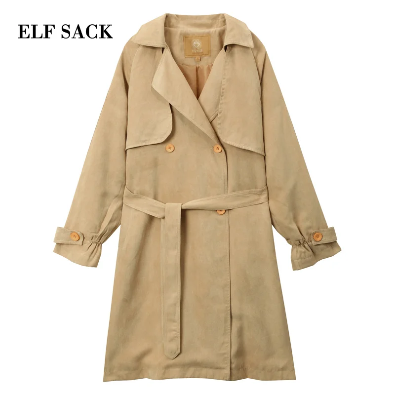 Женский Повседневный вязаный Тренч ELFSACK двубортный трапециевидной формы с