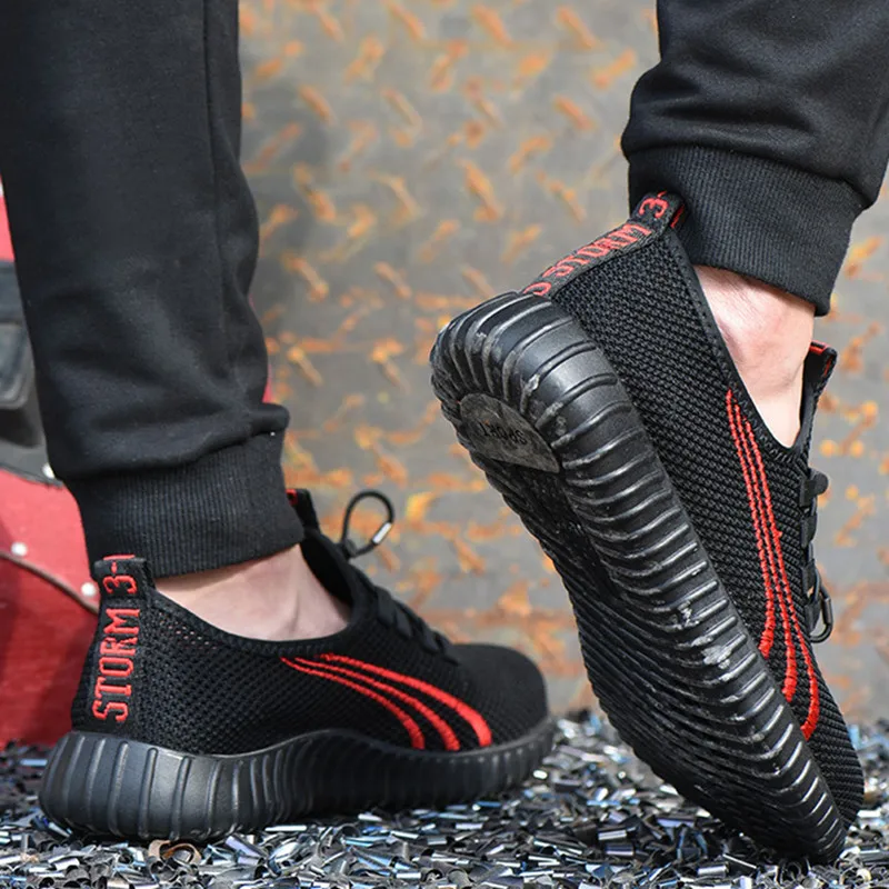 Мужские кроссовки со стальным носком легкие дышащие Нескользящие