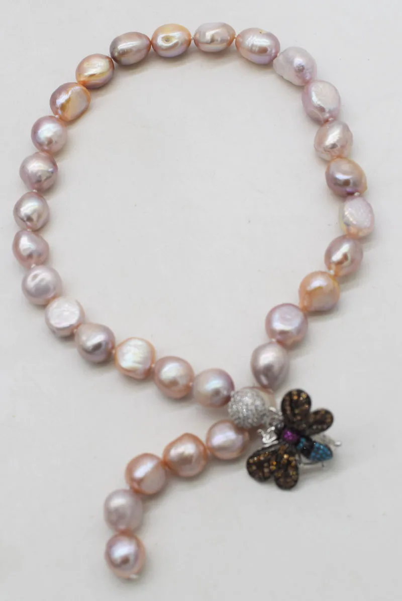 freshwater pearl purple baroque necklace 16inch 9-13mm zircon insect hook FPPJ wholesale beads nature | Украшения и аксессуары