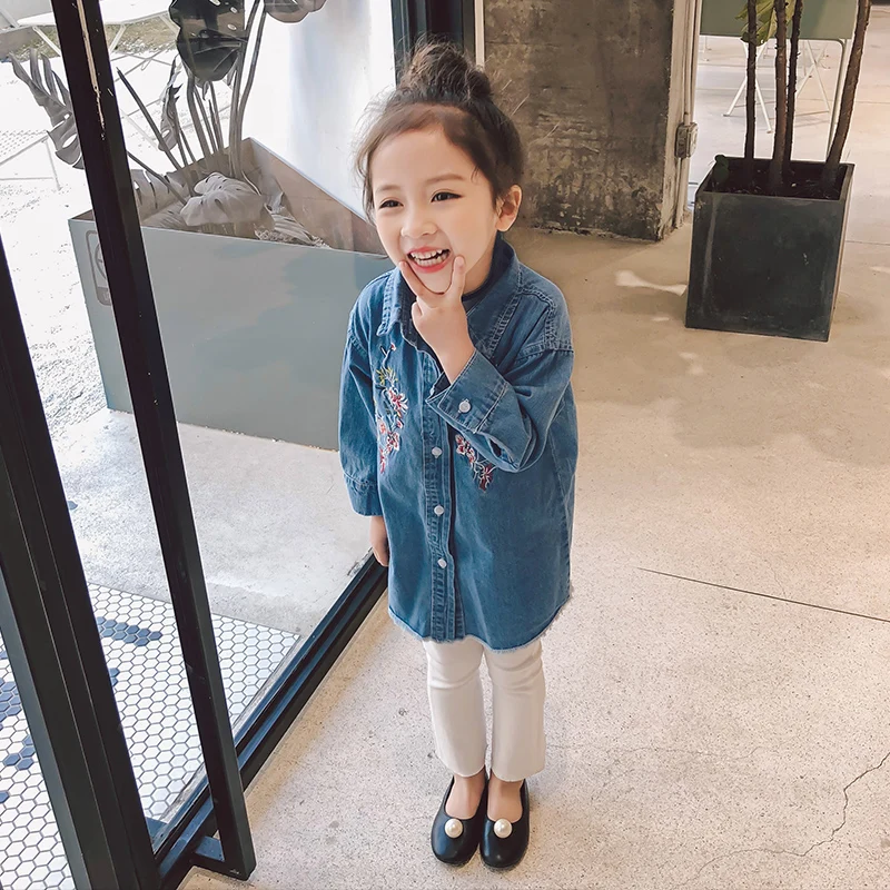 Детская рубашка 2018 новые весенние корейские свободные девушки вышивкой