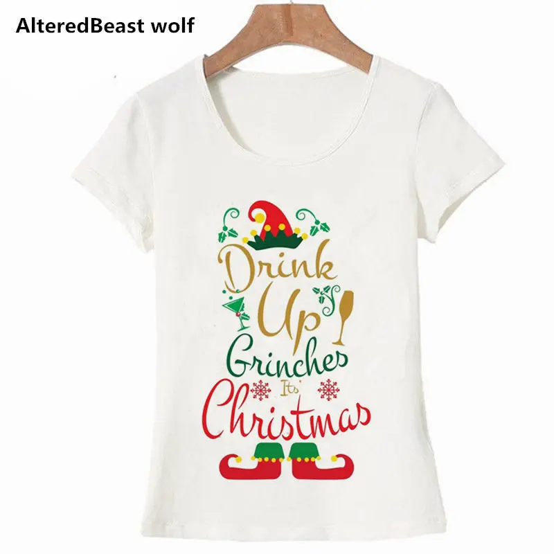 as picture Drink Up Grinches новогодние майки для женщин, подарок, слоган, красные, модные, гранж, вечерние, стильные, эстетические, Забавные футболки, цитата, готика, футболки - Цвет: as picture