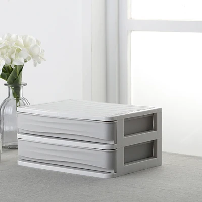 Two layer gray Пластиковый ящик для хранения косметики для женщин, модная косметическая коробка для хранения губной помады, контейнер для ювелирных изделий, настольный органайзер для косметики - Цвет: Two layer gray