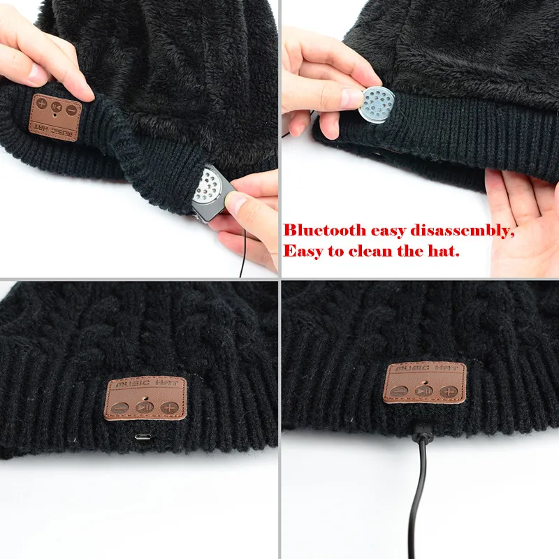

Insert TF/SD Slot Wireless Bluetooth V4.2 Beanie Winter Plus Velvet Hat Headset Speaker Mic Hand-free Music Mp3 Magic Smart Cap