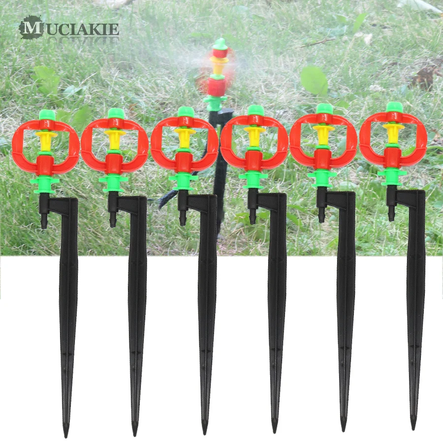 

MUCIAKIE 50PCS Drip Watering Rotary Sprinkler with Stake Micro 360 Degrees Rotating Head Nozzle Spray on Spike Garden Irrigation