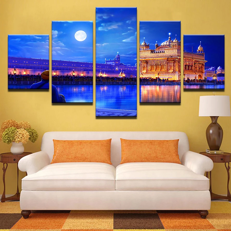 Индийский постер с золотыми храмами 5 шт. Высококачественная Картина на холсте