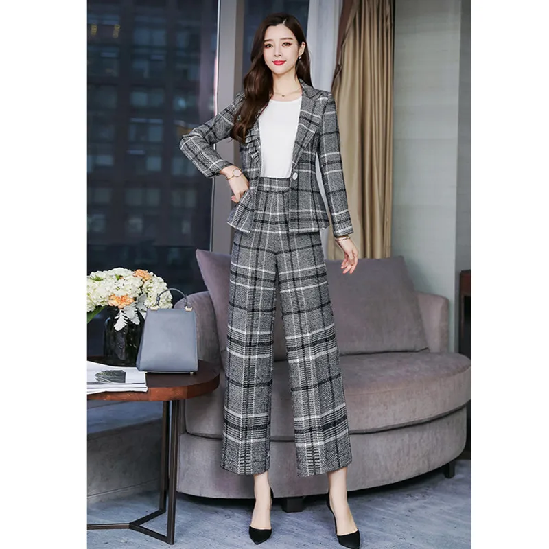 Женский костюм весна и осень Новый женский клетчатый повседневный из двух
