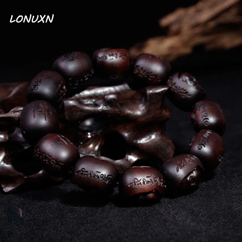 

peach Bracelet men women Wooden [Wood crafts] natural Rosewood Carving Maitreya Buddha Prayer beads Rosaries Praying Bracelets