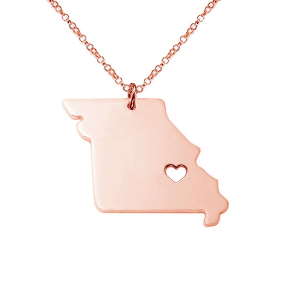SUTEYI Rose Gold MO State Charm Necklace Jewelry Missouri Map Pendant Shaped Necklaces With A Heart Stainless Steel | Украшения и