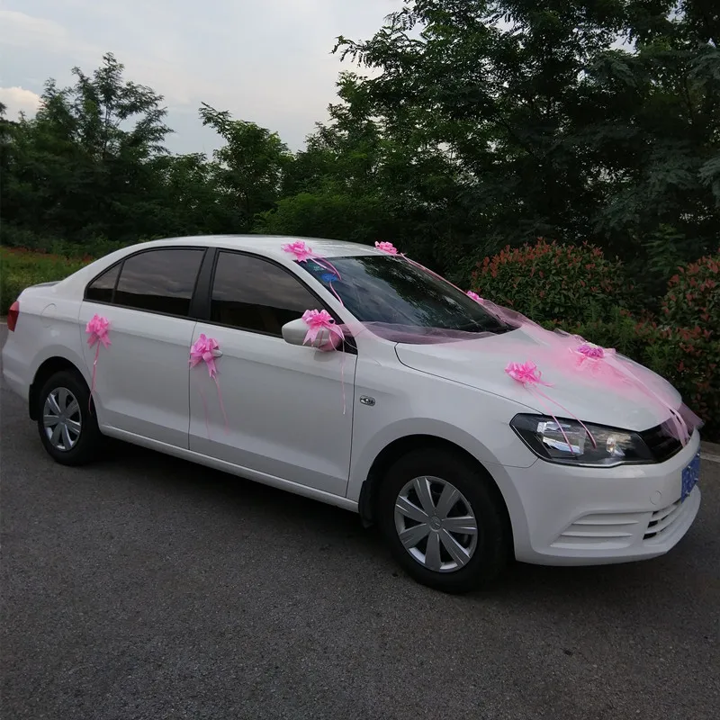 Wedding Decoration Car Flowers Artificial Organza Bow Rose Foam Flower Ribbon Wedding Decorative Garlands Set Wreath Table