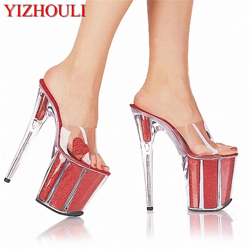 Full Clear Crystal 20CM Super High Heel Sandals Platforms Pole Dance / Performance / Star /Model Shoes, Wedding Dance Shoes