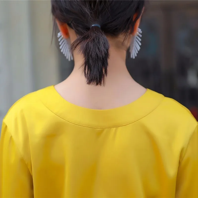 TWOTWINSTYLE Ruched рубашка Топ для Для женщин Однобортный желтого цвета с длинными