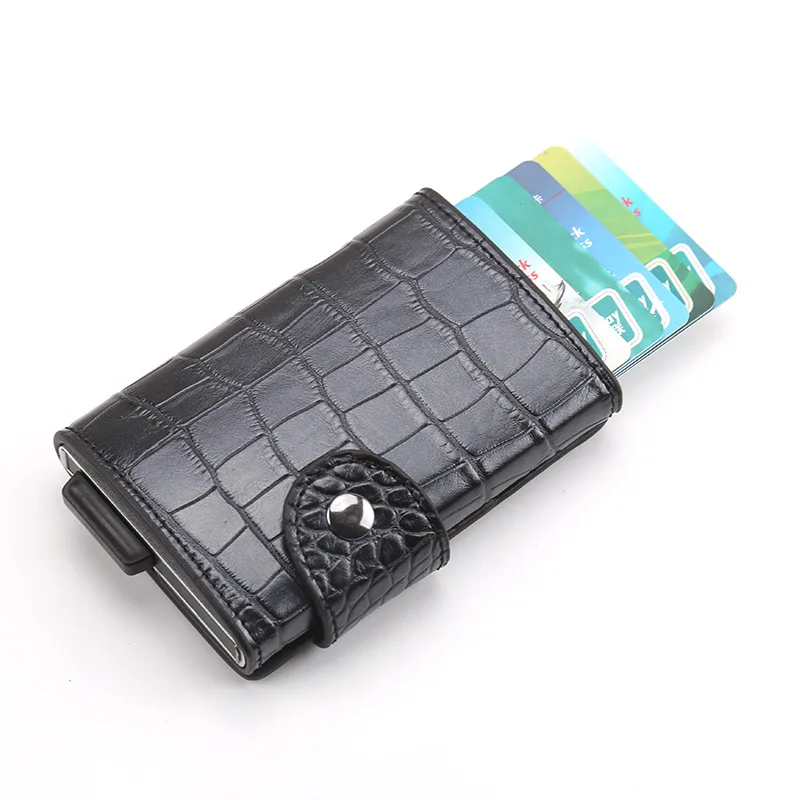 Crocodile Black Мужская кредитница Кошелек Алюминиевый Чехол для кредитных карт Анти RFID карбоновое волокно кожаный чехол для карт кошелек Тонкий Карманный чемодан на колесах - Цвет: Crocodile Black
