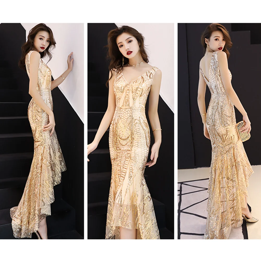 Женское вечернее платье с блестками Элегантное Длинное облегающее без рукавов
