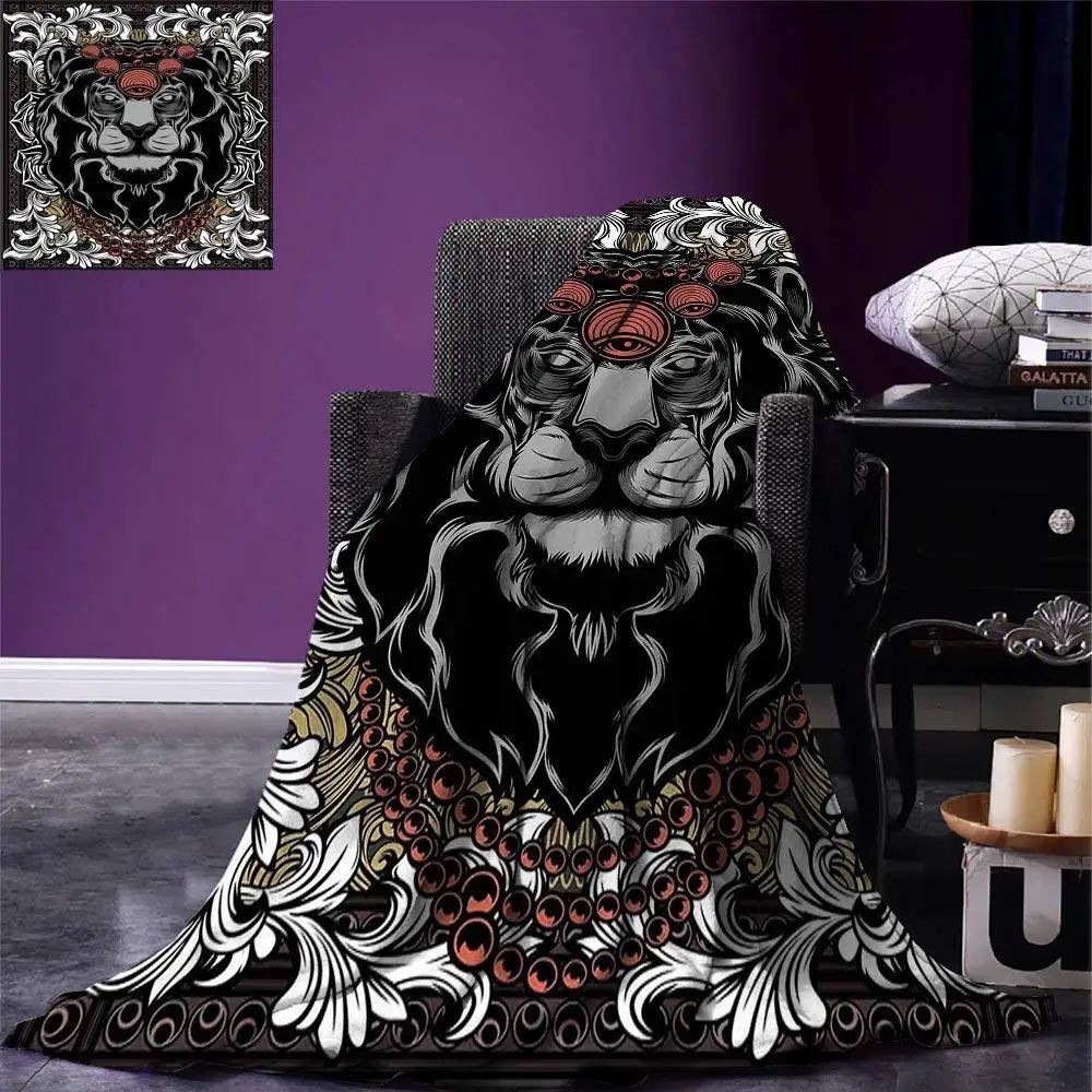 Одеяло King Throw лес джунгли император сафари животное Лев с средневековым дизайном