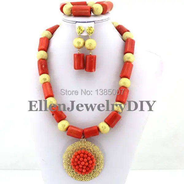 Big Size African Nigerian Wedding Beads Jewelry Set Coral Necklace W7363 | Украшения и аксессуары