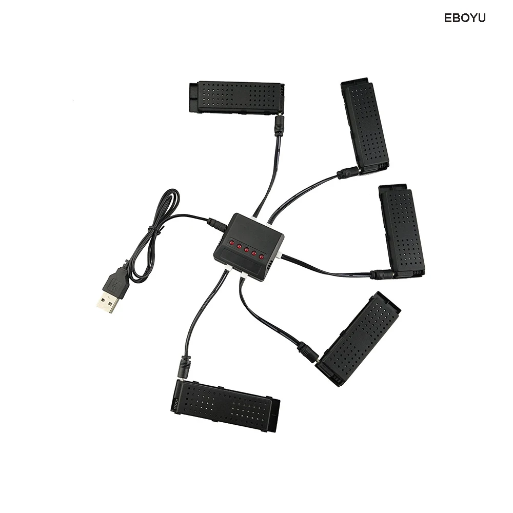 EBOYU 5pcs * 3.7V 500mAh Lipo Battery + USB 5 In 1 Charger for H47WH T47 HS160 E56 F188WH F188W H818 RC Quadcopter Drone | Игрушки и