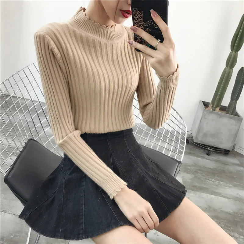 Women's Clothing Fashion Turtleneck Solid Pullover Sweaters High Elastic Slim Bottoming Knitted Female Jumpers sw0039 | Женская