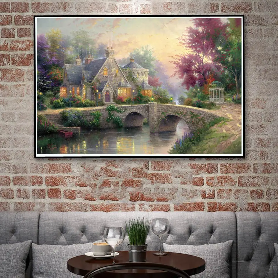 FOOCAME Thomas Kinkade горы природа пейзаж живопись плакат искусство печать украшение из шелка настенные картины для гостиной домашний декор - Цвет: 013