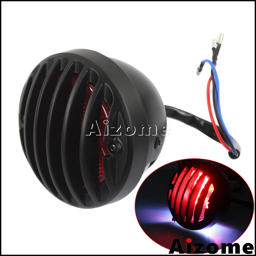 

Motorcycle LED Taillight Rodder Tail Light Finned Stop Lamp For Harley Bobber Red DUO Rear Light License Lamp