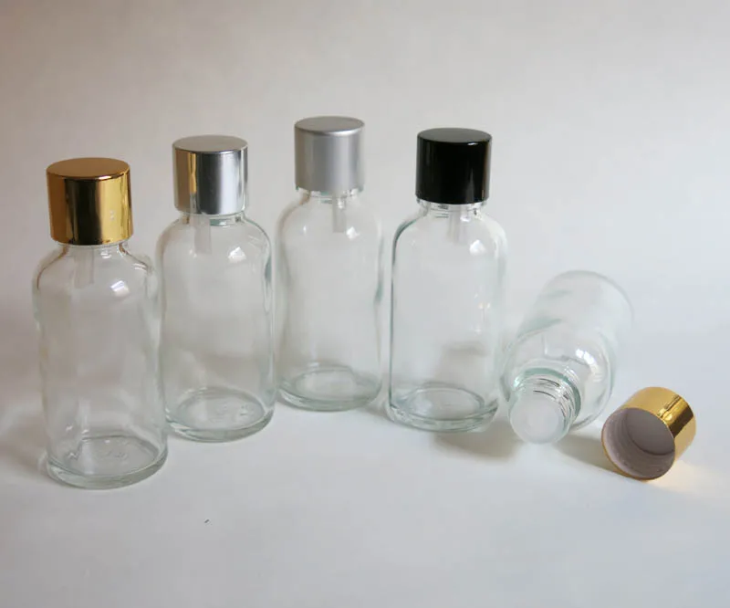 100pcs wholesale 30ml clear glass bottle with reducer dropper and tamper evident lid, screw on glass clear essential oil bottle