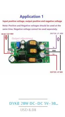 DYKB 30 Вт 6A DC-DC повышающий преобразователь 3,2 в 3,3 В 3,7 в до 3,5-24 В 5 в 6 в 9 в 12 В 24 В Регулируемое напряжение Регулируемый источник питания